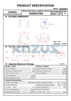 KAQV210A datasheet - Electro-optical Characteristics