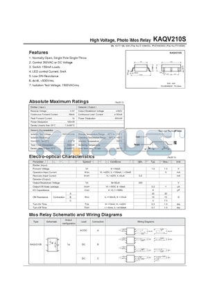 KAQV210S datasheet - High Voltage, Photo Mos Relay