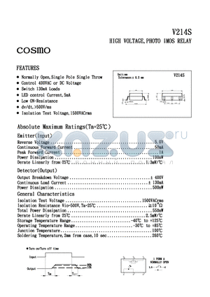 KAQV214S datasheet - High Voltage, Solid State Relay-MOSFET Output