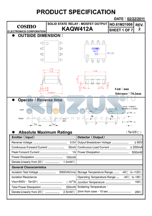 KAQW412A datasheet - PRODUCT SPECIFICATION