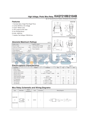 KAQY210B datasheet - High Voltage, Photo Mos Relay