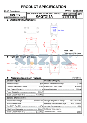 KAQY212A datasheet - PRODUCT SPECIFICATION