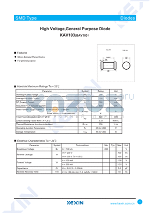 KAV103 datasheet - High Voltage,General Purpose Diode