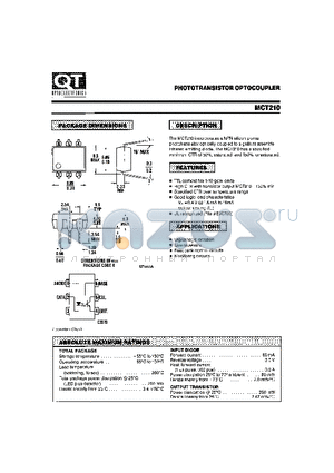 MCT210 datasheet - PHOTOTRANSISTOR OPTOCOUPLER