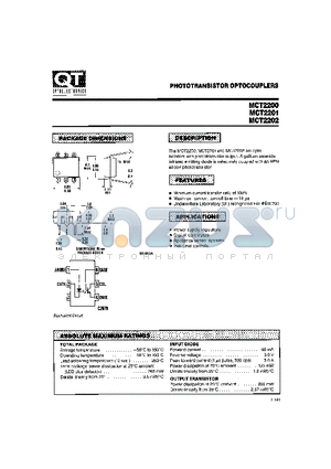 MCT2202 datasheet - PHOTOTRANSISTOR OPTOCOUPLERS