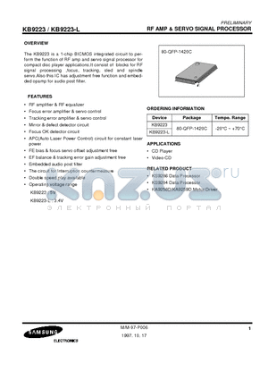 KB9223-L datasheet - RF AMP & SERVO SIGNAL PROCESSOR