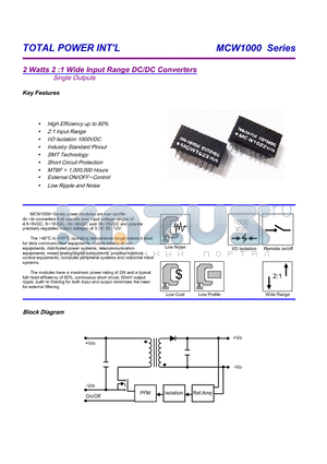 MCW1042 datasheet - 2 Watts 2 :1 Wide Input Range DC/DC Converters Single Outputs