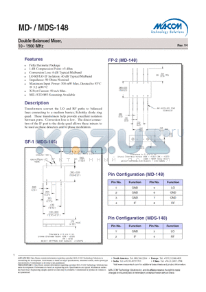 MD-148 datasheet - Double-Balanced Mixer, 10 - 1500 MHz