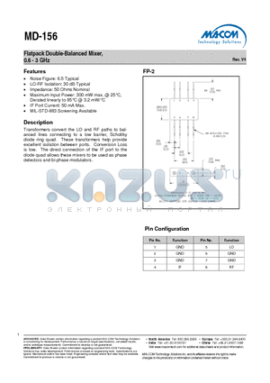 MD-156 datasheet - Flatpack Double-Balanced Mixer,