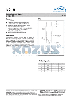 MD-158 datasheet - Double-Balanced Mixer, 5 - 1500 MHz