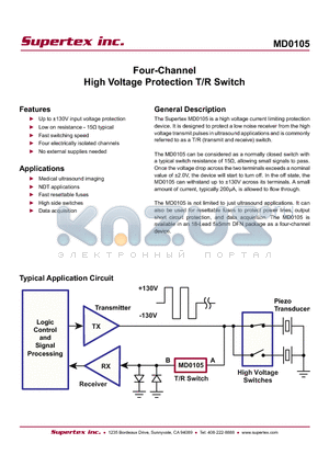 MD0105 datasheet - Four-Channel High Voltage Protection T/R Switch