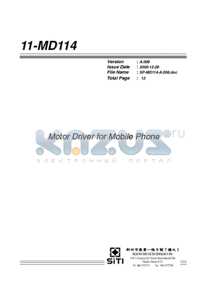 MD114 datasheet - Motor Driver for Mobile Phone