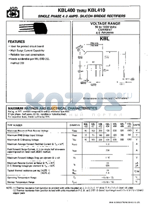 KBL400 datasheet - SINGLE PHASE 4.0 AMPS. SILICON BRIDGE RECTIFIERS