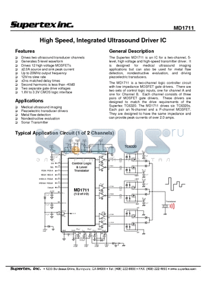 MD1711FG datasheet - High Speed, Integrated Ultrasound Driver IC
