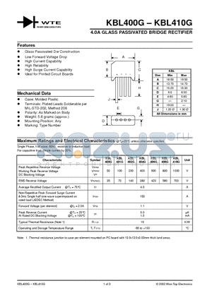 KBL400G datasheet - 4.0A GLASS PASSIVATED BRIDGE RECTIFIER