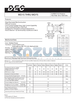 MD2S datasheet - CURRENT 0.5 Amperes VOLTAGE 50 to 1000 Volts