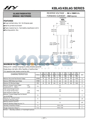 KBL4G datasheet - GLASS PASSIVATED BRIDGE RECTIFIERS