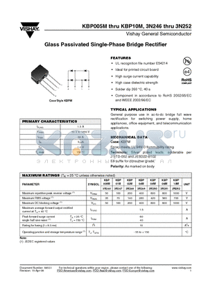 KBP02M datasheet - Glass Passivated Single-Phase Bridge Rectifier