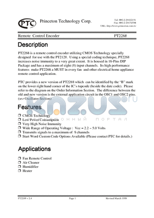 PT2268 datasheet - Remote Control Encoder