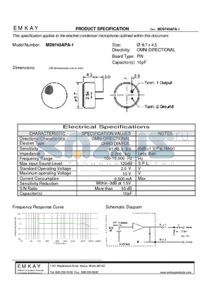 MD9745APA-1 datasheet - electret condenser microphone outlined
