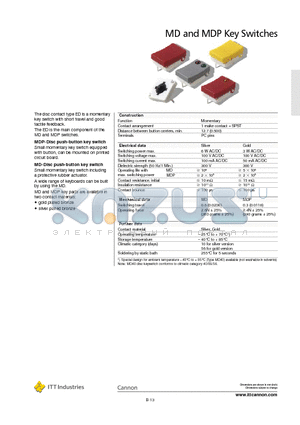 MDAG05 datasheet - MD and MDP Key Switches