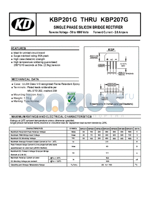 KBP207G datasheet - SINGLE PHASE SILICON BRIDGE RECTIFIER