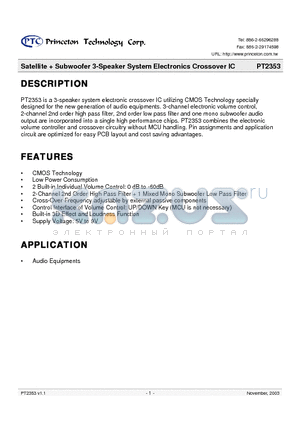 PT2353-S datasheet - Satellite  Subwoofer 3-Speaker System Electronics Crossover IC