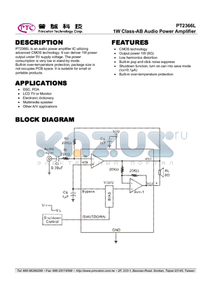 PT2366L-MS datasheet - 1W Class-AB Audio Power Amplifier