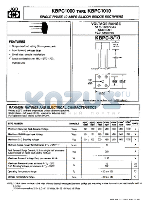 KBPC1010 datasheet - SINGLE PHASE 10 AMPS. SILICON BRIDGE RECTIFIERS