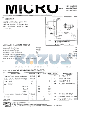 MDL78 datasheet - NPN SILICON PHOTO DARLINGTON TRANSISTOR