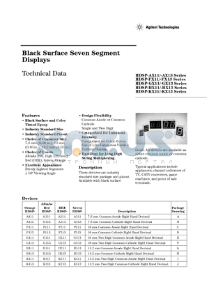 HDSP-H111 datasheet - Black Surface Seven Segment Displays