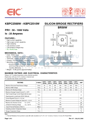 KBPC2502W datasheet - SILICON BRIDGE RECTIFIERS