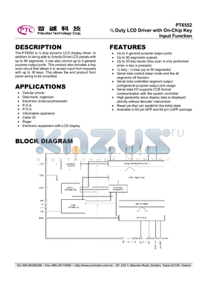 PT6552LQ datasheet - m Duty LCD Driver with On-Chip Key Input Function
