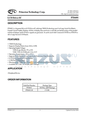 PT6601 datasheet - LCD Driver IC