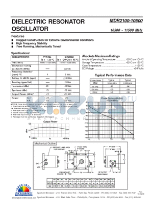 MDR2100-10500 datasheet - Dielectric Resonator Oscillator