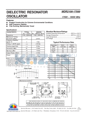 MDR2100-17500 datasheet - Dielectric Resonator Oscillator