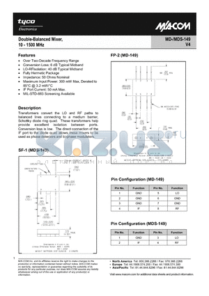 MDS-149PIN datasheet - Double-Balanced Mixer, 10 - 1500 MHz