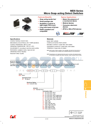 MDS6500AL02PS datasheet - Micro Snap-acting Detect Switches