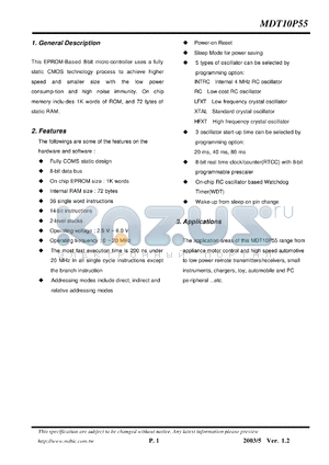 MDT10P55A1P datasheet - 8-bit micro-controller