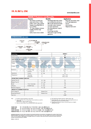 MDSR-7 datasheet - Sub-miniature normally open switch with 12.7mm x 1.8mm