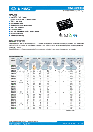 MDW1046 datasheet - DC/DC CONVERTER 2W, Small DIP-16 Plastic Package