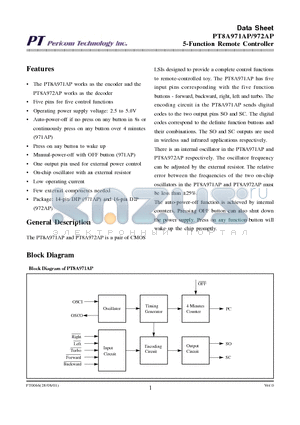 PT8A972AP datasheet - 5-Function Remote Controller