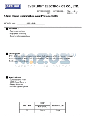 PT9121B datasheet - 1.9mm Round Subminiature Axial Phototransistor