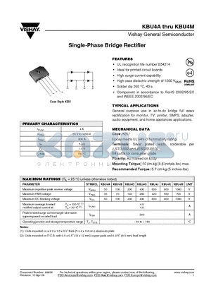 KBU4A datasheet - Single-Phase Bridge Rectifier