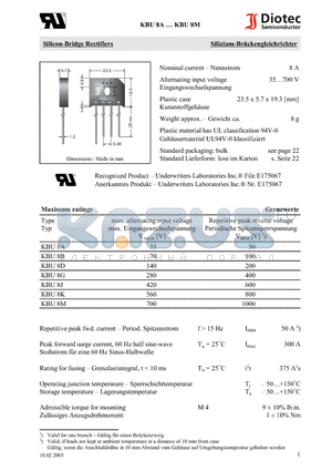 KBU8 datasheet - Silicon-Bridge Rectifiers