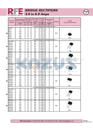 KBU8005 datasheet - BRIDGE RECTIFIERS 3.0 to 6.0 Amps