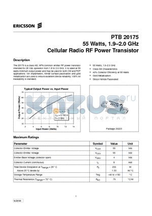 PTB20175 datasheet - 55 Watts, 1.9-2.0 GHz Cellular Radio RF Power Transistor