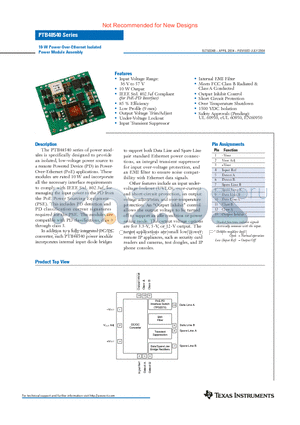 PTB48540BAZ datasheet - 10-W Power-Over-Ethernet Isolated Power Module Assembly