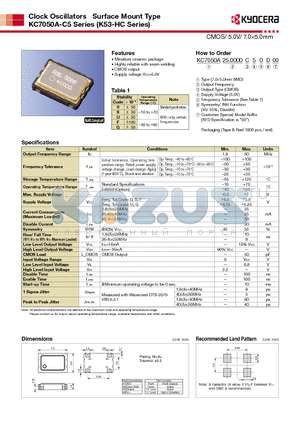 KC7050A-C5 datasheet - CMOS/ 5.0V/ 7.05.0mm