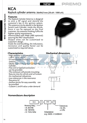 KCA-B-0740J datasheet - Keylock cylinder antenna